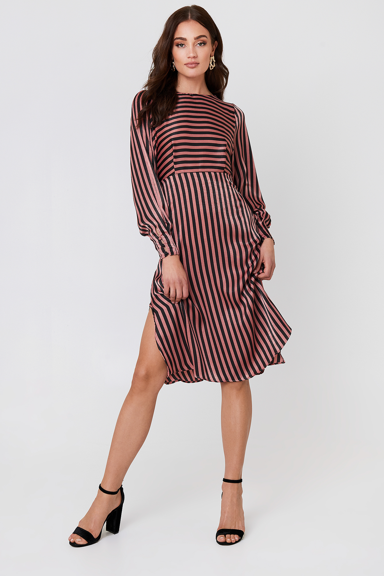 Striped Midi Dress Pink | na-kd.com
